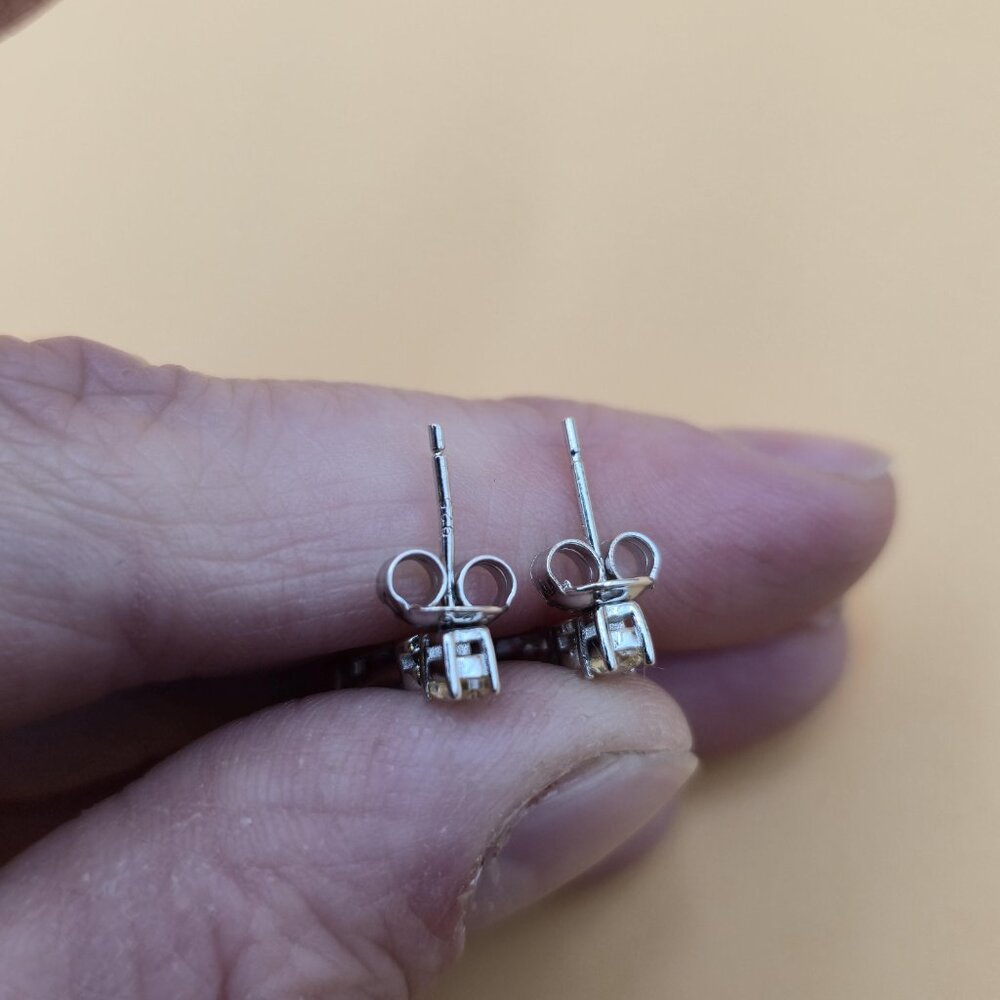 Sterling Silver Brilliant Yellow And Clear Cubic Zirconia Earrings A4557 - Picture 5 of 8